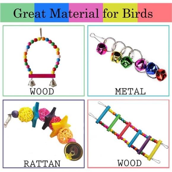 7 Pcs Bird Parakeet Cockatiel Toys, Hanging Bell Pet Bird Cage Hammock Swing - Picture 5 of 7